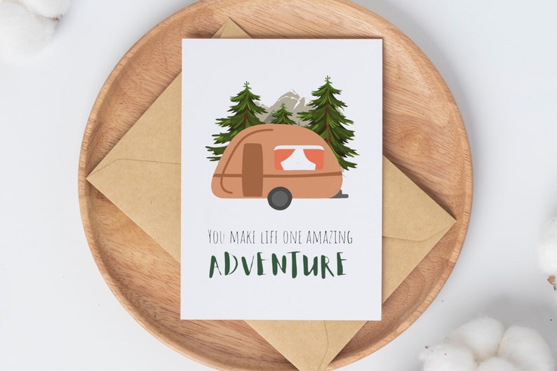 Adventure Greeting Card for Anniversary, Happy Camper Birthday Card, Wilderness Theme Card for Spouse, I Love You Card for Husband image 2