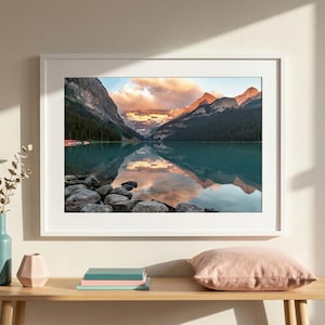 Lake Louise Sunrise Photography Print, Canadian Rockies Wall Art, Nature Landscape Photo, Travel Inspired Decor, Gift For Nature Lovers