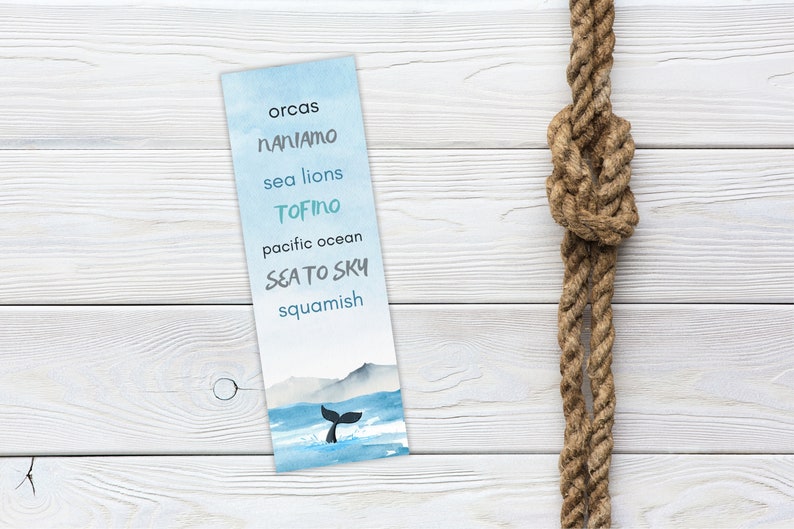 Pacific West Coast Bookmark, Killer Whale Bookmark for Ocean Lover, PWC Bookmark, Vancouver British Columbia, Orca Birthday Gift image 2