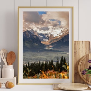 Lake Louise Photography Print for Office, Mountain Print for Rustic Cottage, Landscape Picture Autumn Foliage, Banff National Park image 1