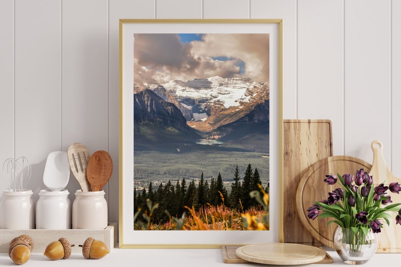 Lake Louise Photography Print for Office, Mountain Print for Rustic Cottage, Landscape Picture Autumn Foliage, Banff National Park image 1