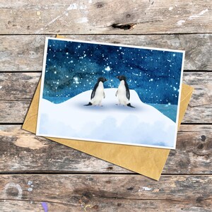 Biglietto di auguri con pinguino per San Valentino, simpatico biglietto d'auguri con pinguini per anniversario, biglietto di auguri per ogni occasione, cielo stellato notturno, regalo per lei
