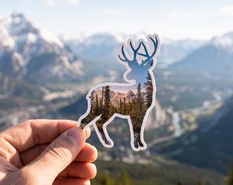 Mountain Deer Sticker, Waterproof Vinyl Decal, Nature Gift for Friend, Banff National Park, Wilderness Present, Canmore Alberta Canada
