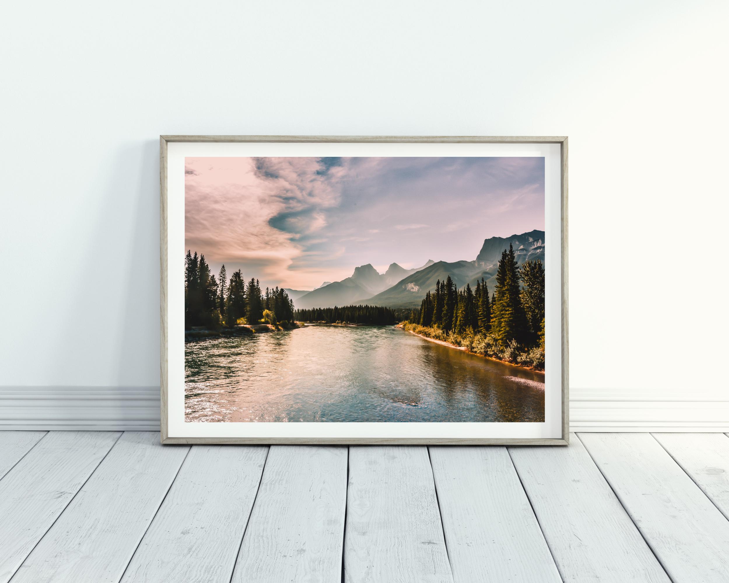 キャンバス Hazy Mountains Print, Three Sister Peaks, Rocky Mountains