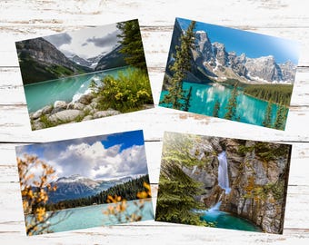 Jeu de 4 cartes postales du parc national Banff, jeu de cartes postales de montagne, lac Moraine, canyon Johnston, lac Louise, cadeau pour amoureux de la nature