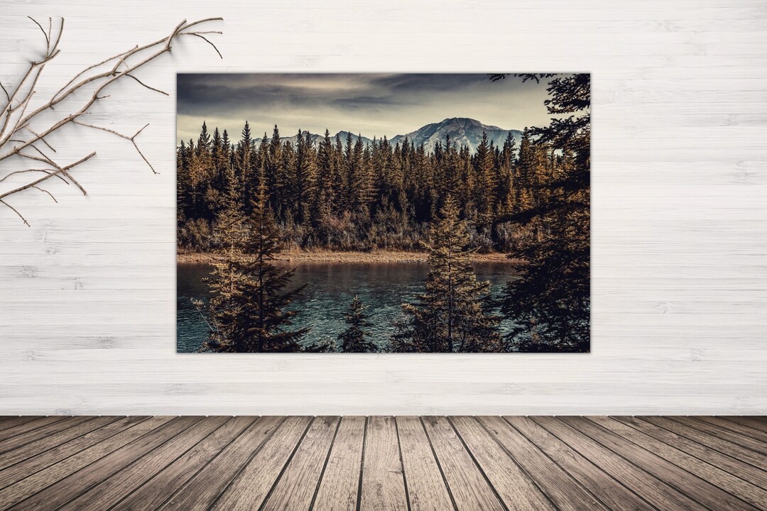 Pine Tree Canvas Wall Art Features a Mountain Wilderness Scene Etsy