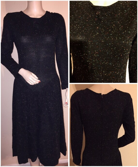 Vintage Black Atomic Fleck dress in black, Sz M-L