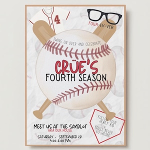 Sandlot Birthday Invitation, Four, Baseball Birthday, Baseball Birthday Invite, Boy Birthday Invitation, Digital Download, Sandlot
