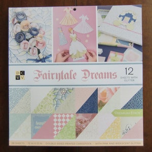 DCWV Fairy Tale Dreams Stack of 36 Double-sided Sheets of 12" x 12" Scrapbook Printed Cardstock with Glitter
