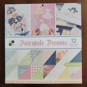 DCWV Fairy Tale Dreams Stack of 36 Double-sided Sheets of 12" x 12" Scrapbook Printed Cardstock with Glitter