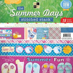 DCWV The Summer Days Stitched Stack 18 Sheets of 12 x 12 Scrapbook Printed Cardstock