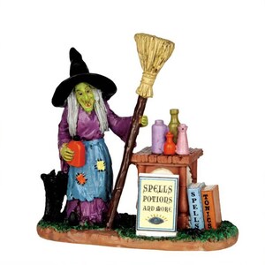 Lemax HECHIZOS, POCIONES Y MÁS Bruja n.° 42213 Figura de pueblo fantasmal de Halloween 2014 Retirada Empaque minorista nuevo