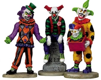 Lemax EVIL SINISTER CLOWNS Set of 3 # 12885 Halloween Spooky Town Village Accessory 2011 New Retail Packaging