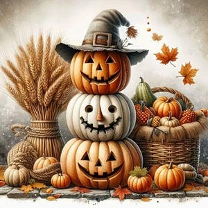 PUMPKIN STACK Jack-O'-Lantern Diamond Art Painting Kit 11.8" x 11.8" DIY New