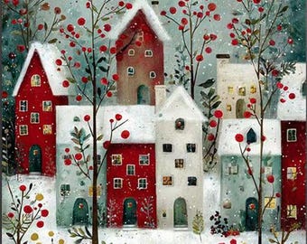 Zestaw do malowania diamentami Winter Snow Town 11,8" x 11,8" z pełnym wierceniem, nowy