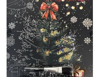 Puede incluir: Bloc de papel de arte para rascar con diseño de árbol de Navidad. El kit incluye 6 hojas de 22,86 cm x 30,48 cm, un estilete de doble punta y un pincel. El paquete presenta un lazo rojo y adornos de copos de nieve.