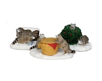 Lemax RASCAL RACCOONS Set Of 3 # 52357 Christmas Village Figurines Retired 2015 New Retail Packaging