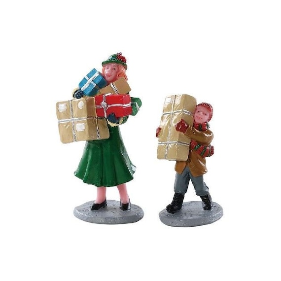 Figurines Lemax Christmas Rush - Lot De 2 - Résine Peinte à La Main - Pour Village De Noël - Environ 5,6x6,5x2,8 Cm