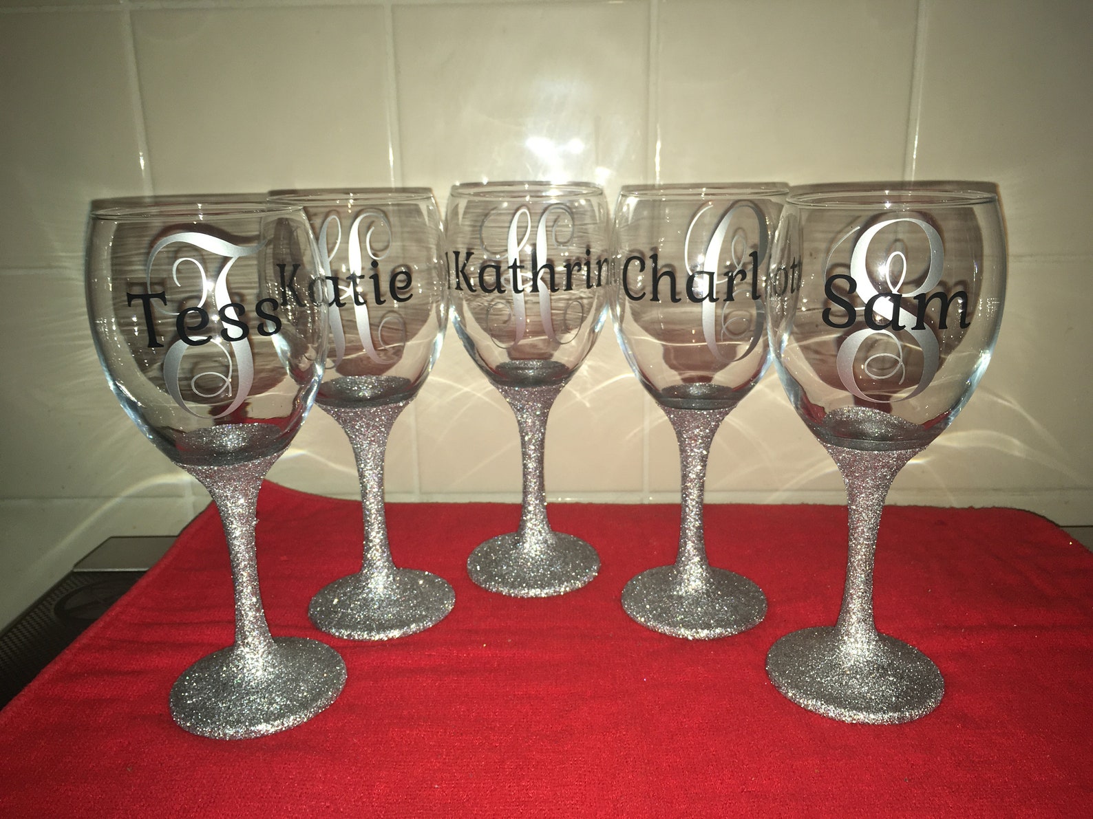 Personalised Glittered Wine Glasses Any wording/colour Etsy