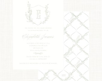 Green Trellis Crest Invitation