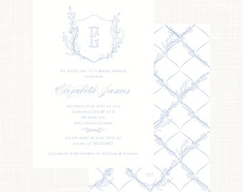 Blue Trellis Crest Invitation