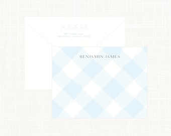Blue Gingham Watercolor Stationery Set