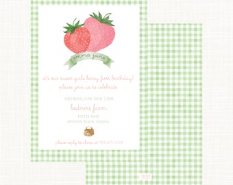 Strawberry First Birthday Invitation