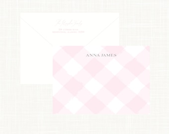 Pink Gingham Watercolor Stationery Set