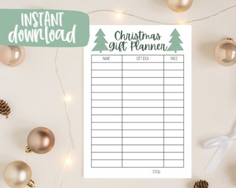 Planificador de regalos navideños, lista sencilla de presupuesto para las fiestas (descarga digital)