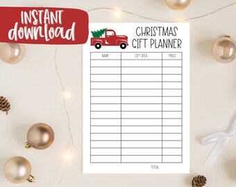 Planificador de regalos navideños sencillo, lista de presupuesto imprimible (PDF)