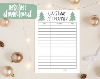Planificador de regalos de Navidad, lista de presupuesto simple (descarga digital)