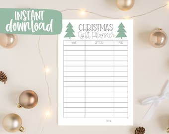 Planificador de regalos de Navidad, lista sencilla de presupuesto para las fiestas (PDF)