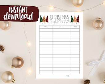 Planificador de regalos de Navidad, lista de presupuesto imprimible (PDF)