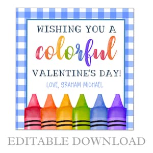 Druckbare Valentinstagskarte für Kinder, Valentinstag, Valentinstag, Wünscht dir einen bunten Valentinstag, Blau Bunt Valentinstag, Bunt Valentinstag