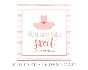 Tarjeta imprimible de San Valentín para niños: Etiqueta "Tutu Sweet Ballet" (PDF)