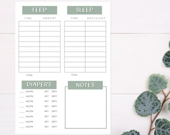 Registro imprimible para recién nacidos: alimentación, sueño y cambio de pañales (descarga digital)