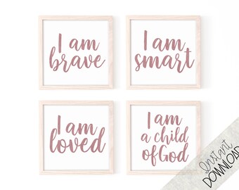 Christian Nursery Decor Prints: Brave, Smart, Loved, Child of God (Digital Download)