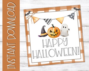 Etiqueta de Halloween a cuadros: Nota para la lonchera, regalo para la clase (PDF)