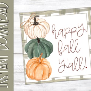 秋のギフトタグ（印刷可能）：水彩カボチャ（デジタルダウンロード）