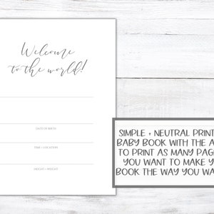 Simple and Neutral Baby Book Printable, Baby Keepsake Journal, Baby ...