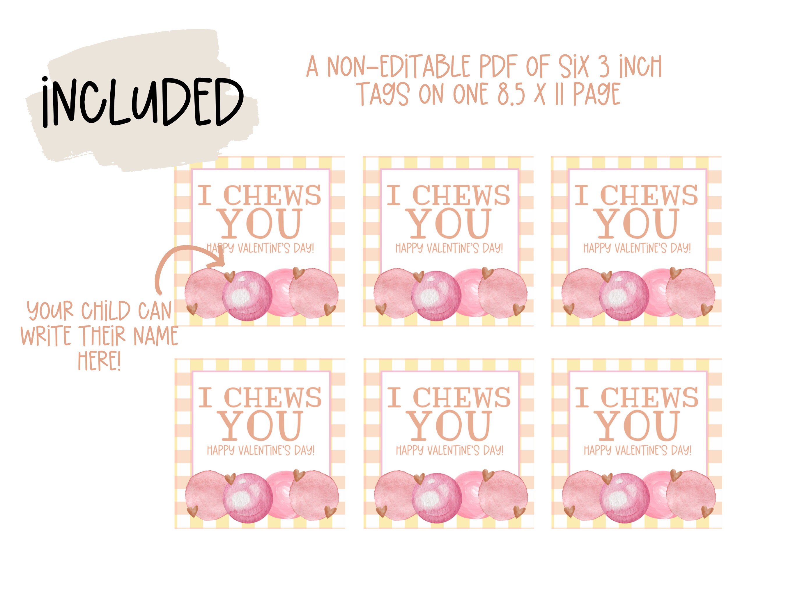 Printable Valentines Day Cards for Kids, Valentine Tags, I Chews You ...