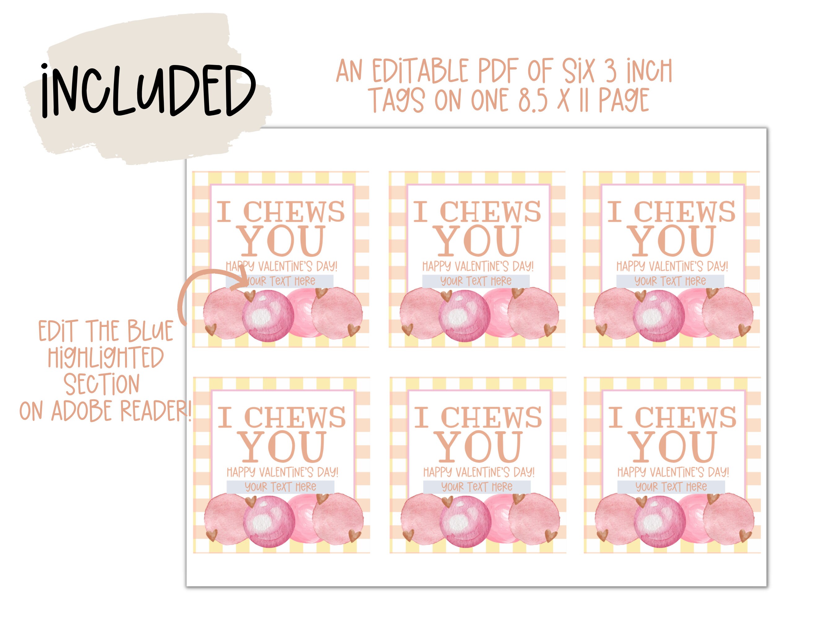 Printable Valentines Day Cards for Kids, Valentine Tags, I Chews You ...
