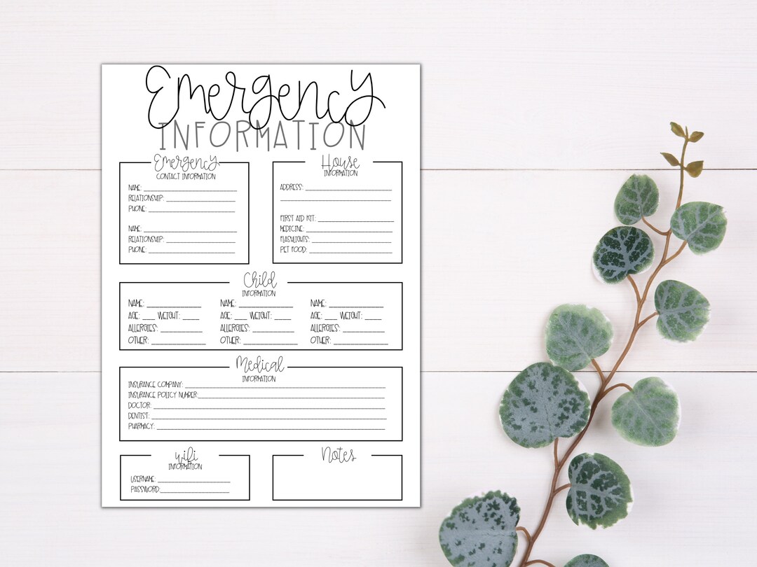 Emergency Information Sheet - Etsy