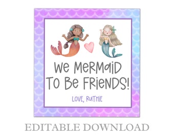 Tarjeta de San Valentín de sirena para niños: Etiqueta imprimible (PDF)