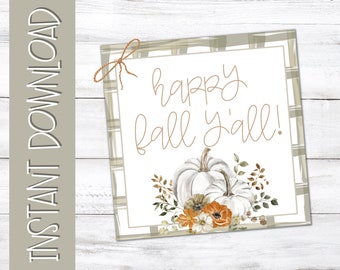 Happy Fall Y'all afdrukbare cadeaukaartjes: pompoenontwerp (digitale download)