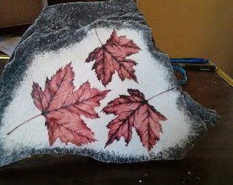 Hand Painted Art Drawing of Maple Leaves on Stone