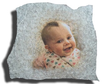 Hand Painted Baby Photo Art on Memery Stone