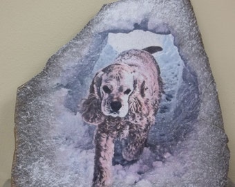 Hand Painted Pet Portrait Photo Art on 8"x 10" Memory Stone