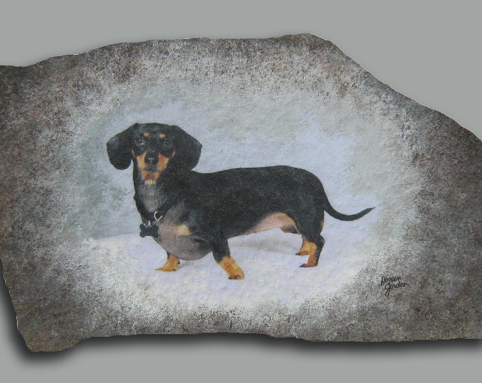 Hand Painted Dog Photo Art on 6" x 8" stone