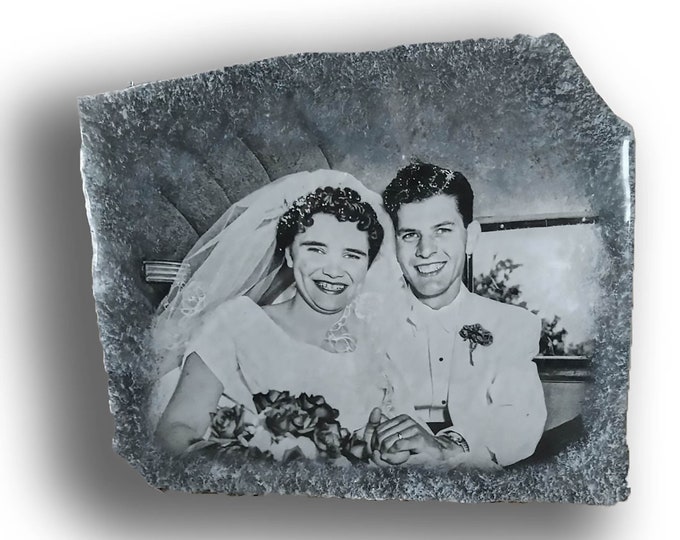 Hand Painted Wedding Photo Art on Stone